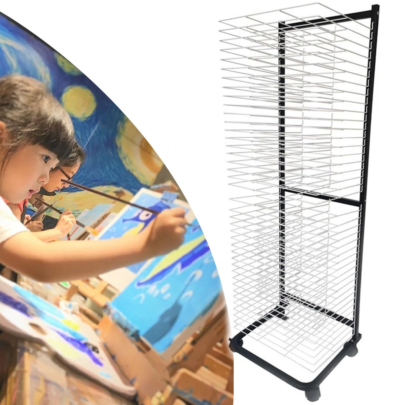 Aioneer Art Drying Rack - Sturdy Metal Art Rack, Keep Artwork Protected While Drying, Steel Drying Painting Racks, Sturdy Paint Drying Rack With Lockable Wheels, Space Saving Rack Drying,20 Shelves