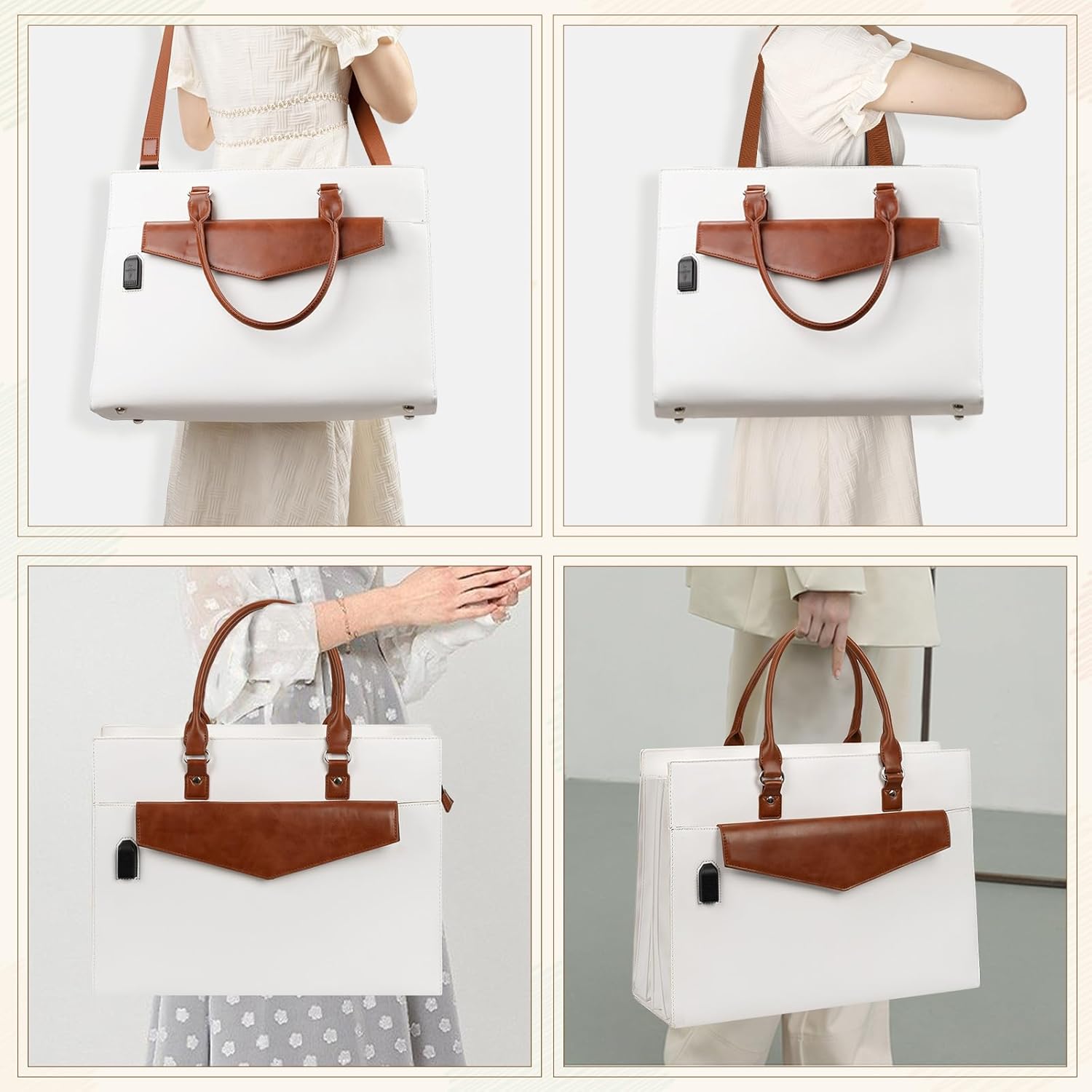 Laptop Tote Bag for Women, 17 Inch Laptop Bag Waterproof Leather Computer Tote, Large Work Bag with USB Charging Port, Womens Briefcase Business Office Work Handbag - Image 2