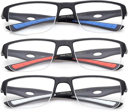 Miniatura 2 de Paquete de 3 gafas de lectura para hombre, gafas de lectura deportivas de medio marco para hombres, gafas de lectura de media arista de 1.75