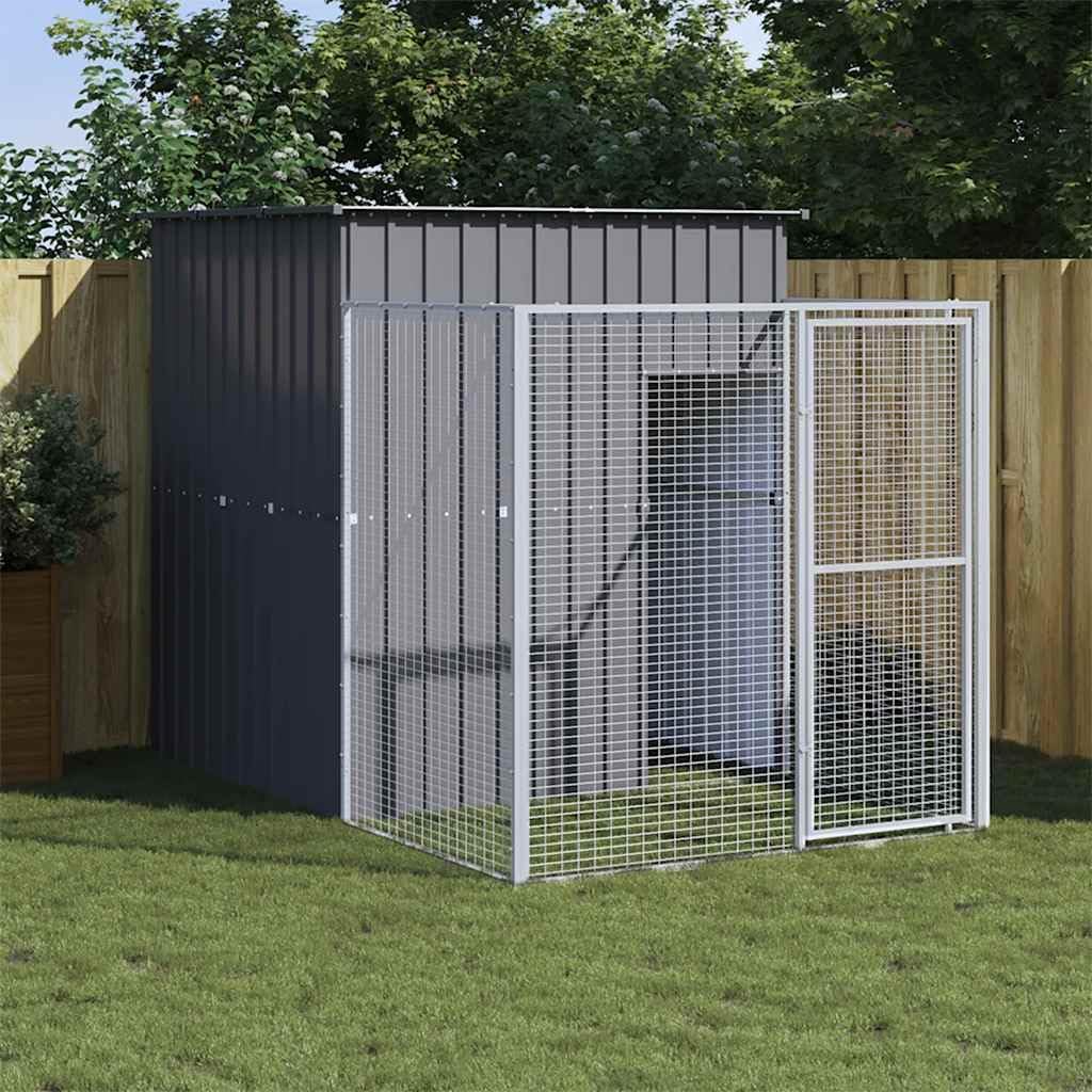 vidaXL vidaXL Dog House, Outdoor Dog Kennel with Run, Dog Crate Animal House for Backyard Garden, Dog Cage Shelter, Anthracite Galvanized Steel