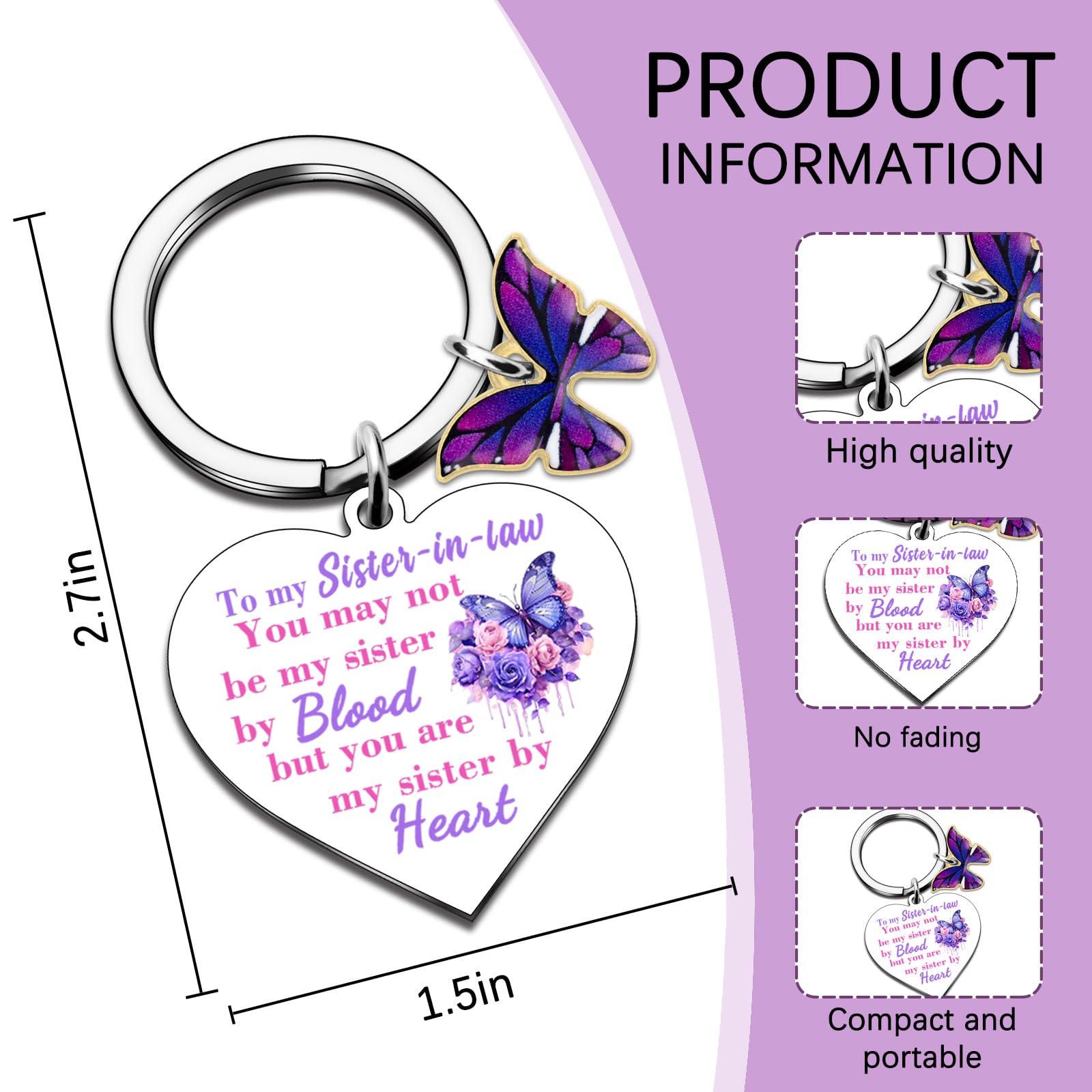 Sister In Law Gifts Mothers Day Wedding Gift Butterfly Purple Gifts For Women Keychain Sister In Law Birthday Gift Mothers Day Christmas