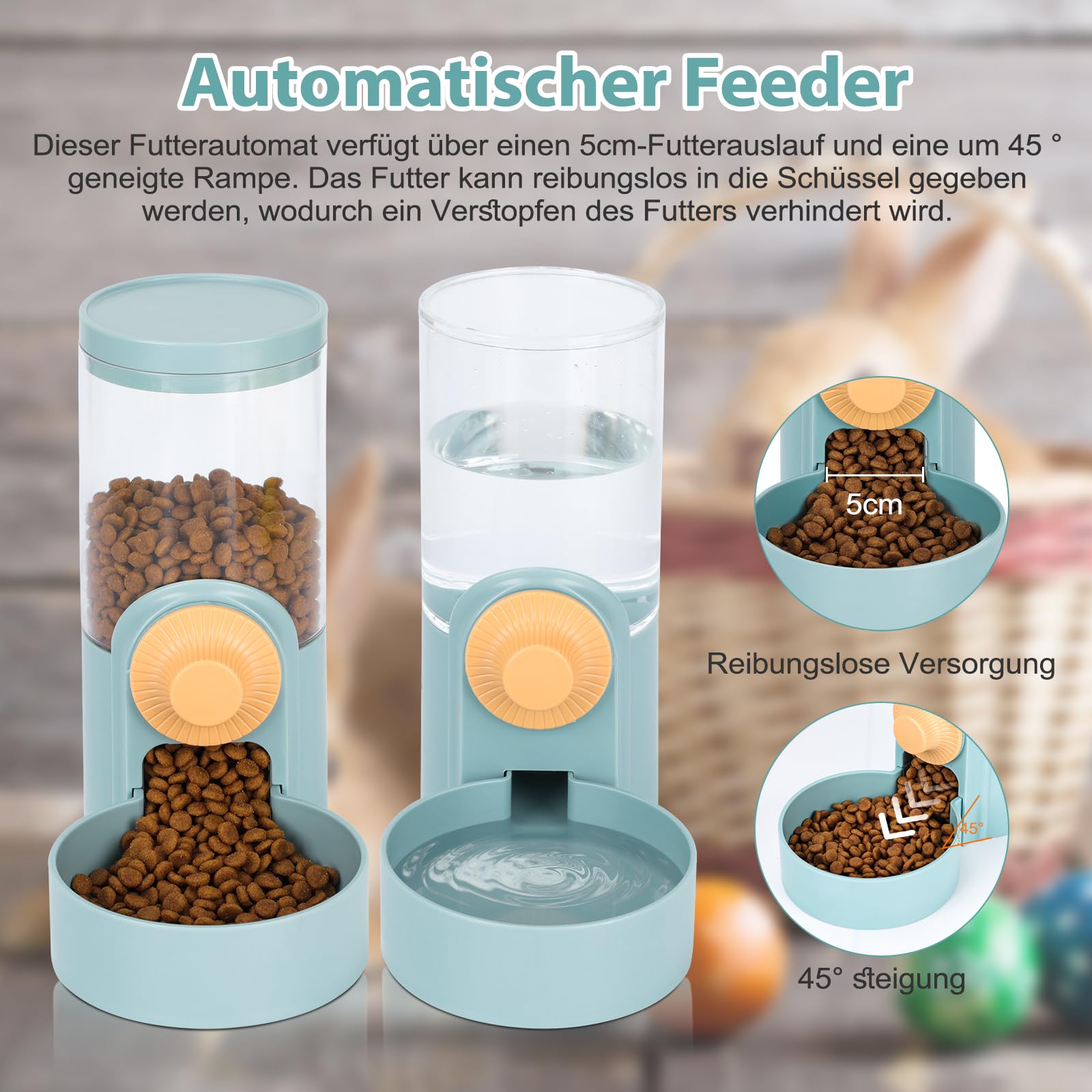 HYLYUN Kaninchenfutter Wasserspender 1L / 35oz Hängende Meerschweinchen Wasserflasche, Automatischer Tierfutterspender, Kaninchenkäfig Futternapf für Meerschweinchen Igel Frettchen Kaninchen