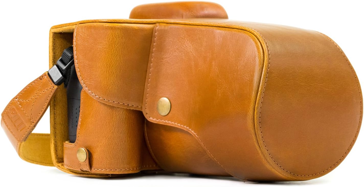 MegaGear Ever Ready Leather Camera Case & Strap - Compatible with Canon EOS Rebel T6s/760D/8000D (18-55mm) - Light Brown