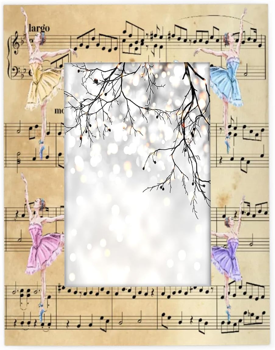 Tavisto Dance 5x7 Picture Frame Music Note Dance Wooden Photo Frames for Tabletop Display Wall Mounting Fits 5x7 Pictures Home Office Decor
