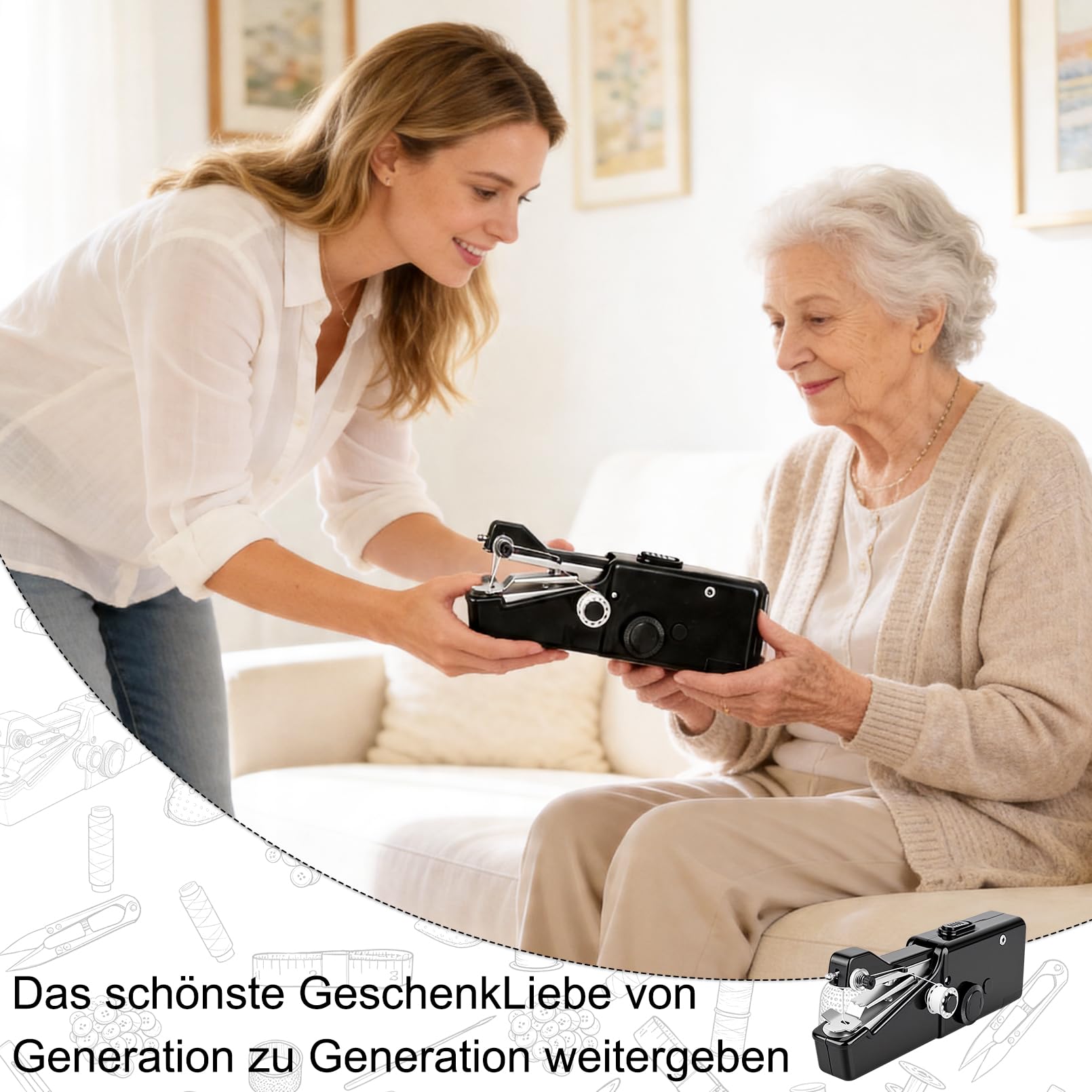 BRICH Portable Handheld Sewing Machine with Black Storage Box 125-Piece Sewing Kit - Compact Cordless Design Ideal for Adults and Beginners - Essential for Quick Home Clothing Repairs and Alterations