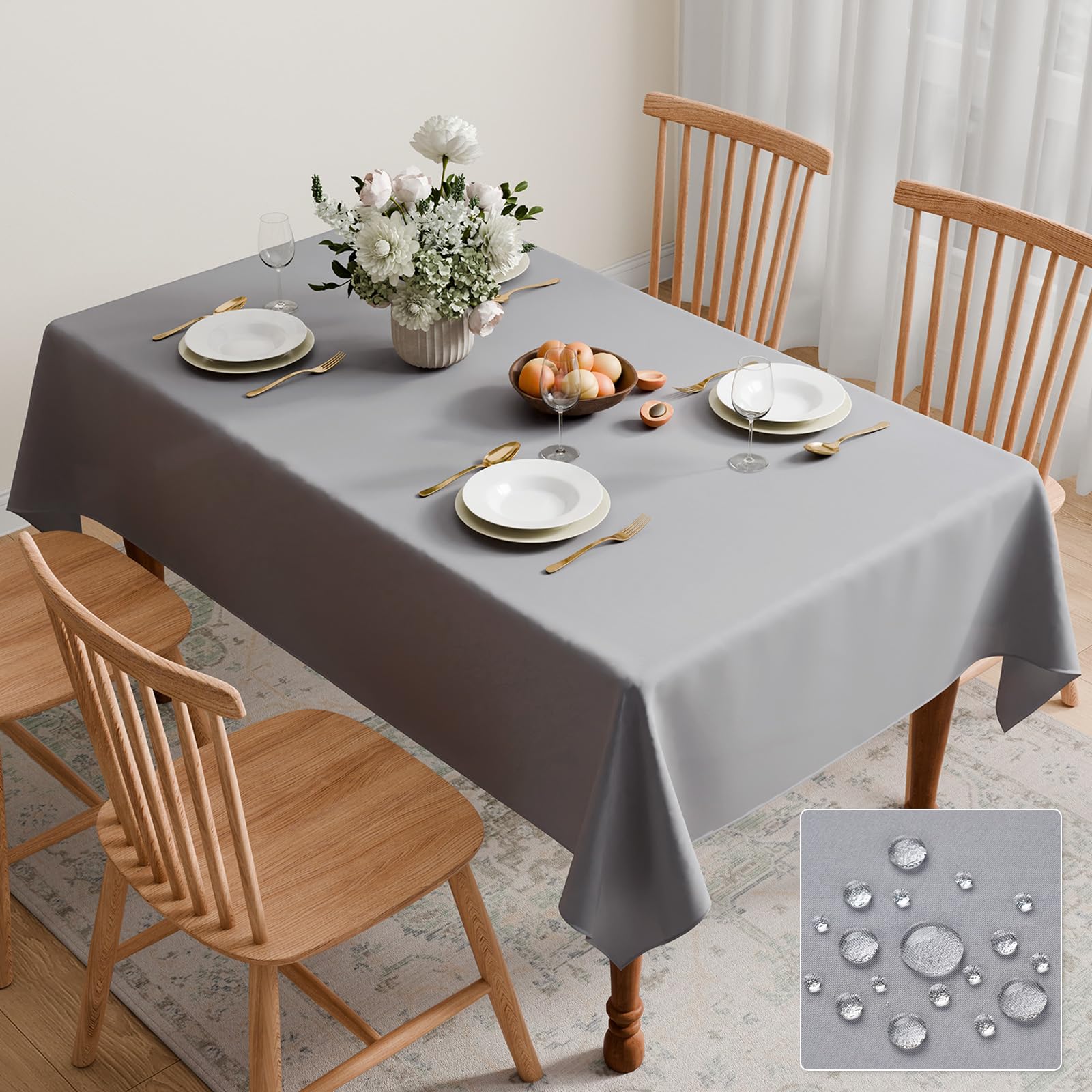 GFCC Grey Table Cloth 200x150cm Wipe Clean Waterproof, 55x79 Inch