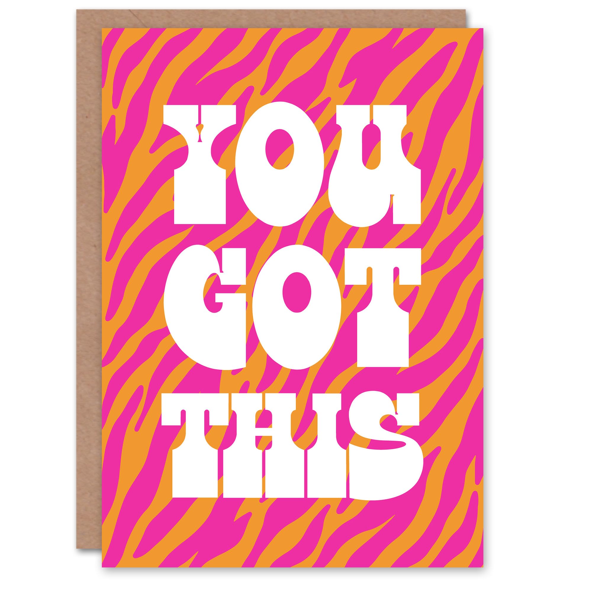 Artery8 Good Luck Card You Got This Hot Pink Orange Zebra Stripe Pattern