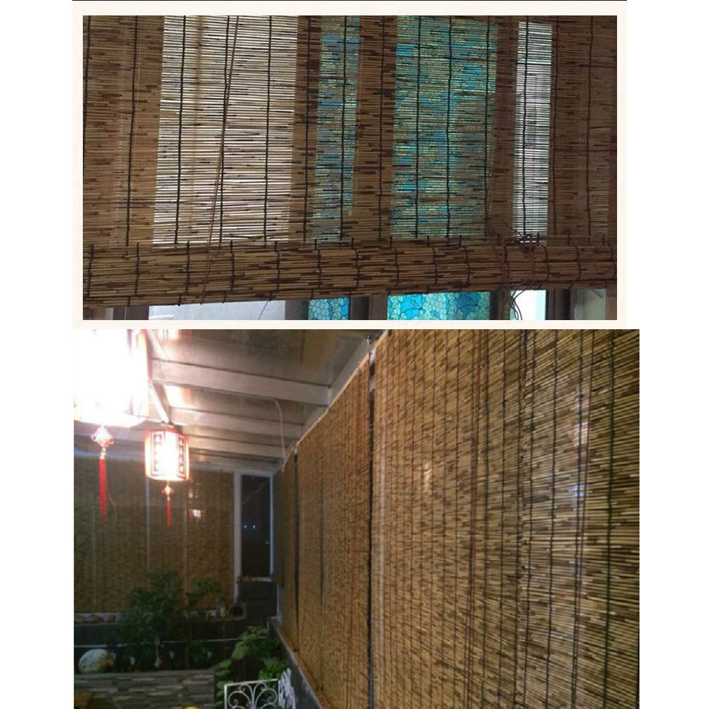 Rétro Carbonisation Rideau de Roseau Pare-Soleil, Store en Bambou Enrouleur, Rideau de Paille pour Extérieur/Patio, Personnalisable (130x150cm/51x59in)