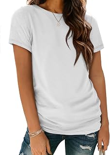 ATHMILE Womens Basic T Shirt Crewneck Short Sleeve Summer Tops | Casual Tee Cute Teen Girl Work School Teachers Outfits Fashion Everyday Wear