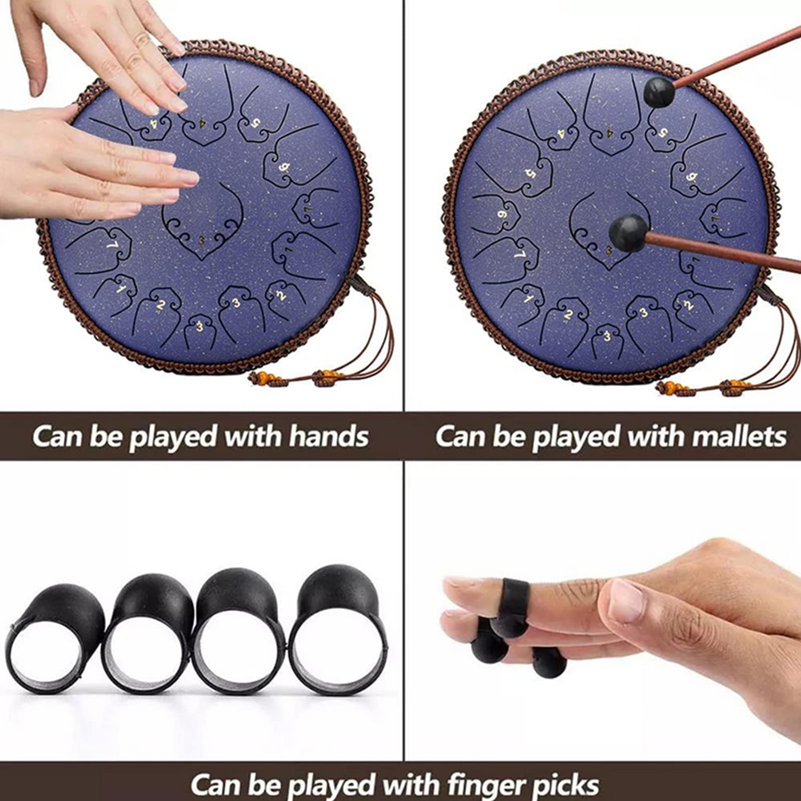 Tambor De Lengüetas, Handpan De Acero 14 Pulgadas 15 Notas C Chiave Tambores De Hendidura Tongue Drum Instrumento De Percusión con Baquetas Y Bolsa para Yoga,Meditación