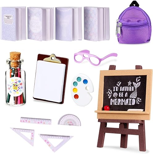 Chalyna 14 piezas de mini muñeca para muñecas de 11.5 pulgadas, incluye mini mochila de muñeca, gafas, libros en miniatura, portapapeles de papel,