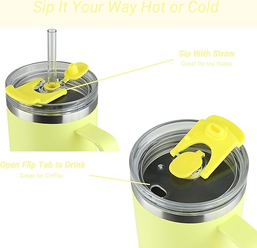 Miniatura 3 de Drinco BigSur - Vaso de 40 onzas y 30 onzas con asa, tapa con popote, taza de viaje de acero inoxidable aislada para agua fría y caliente, para