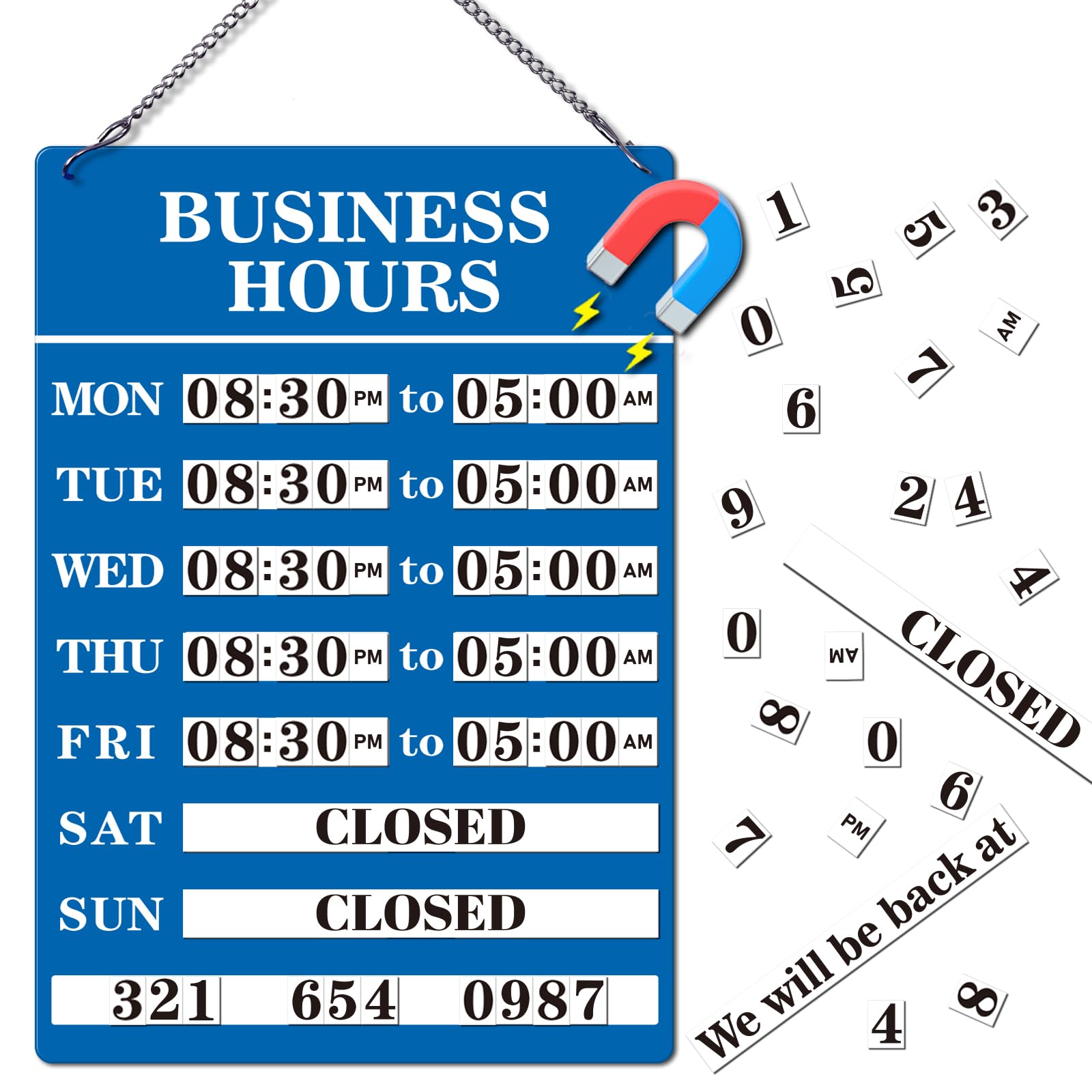 Magnetic Changeable Business Hours Sign, Metal Hours of Operation Signs for Business, Store Hours Sign for Glass Door or Window (BL-hours sign) โ image 1