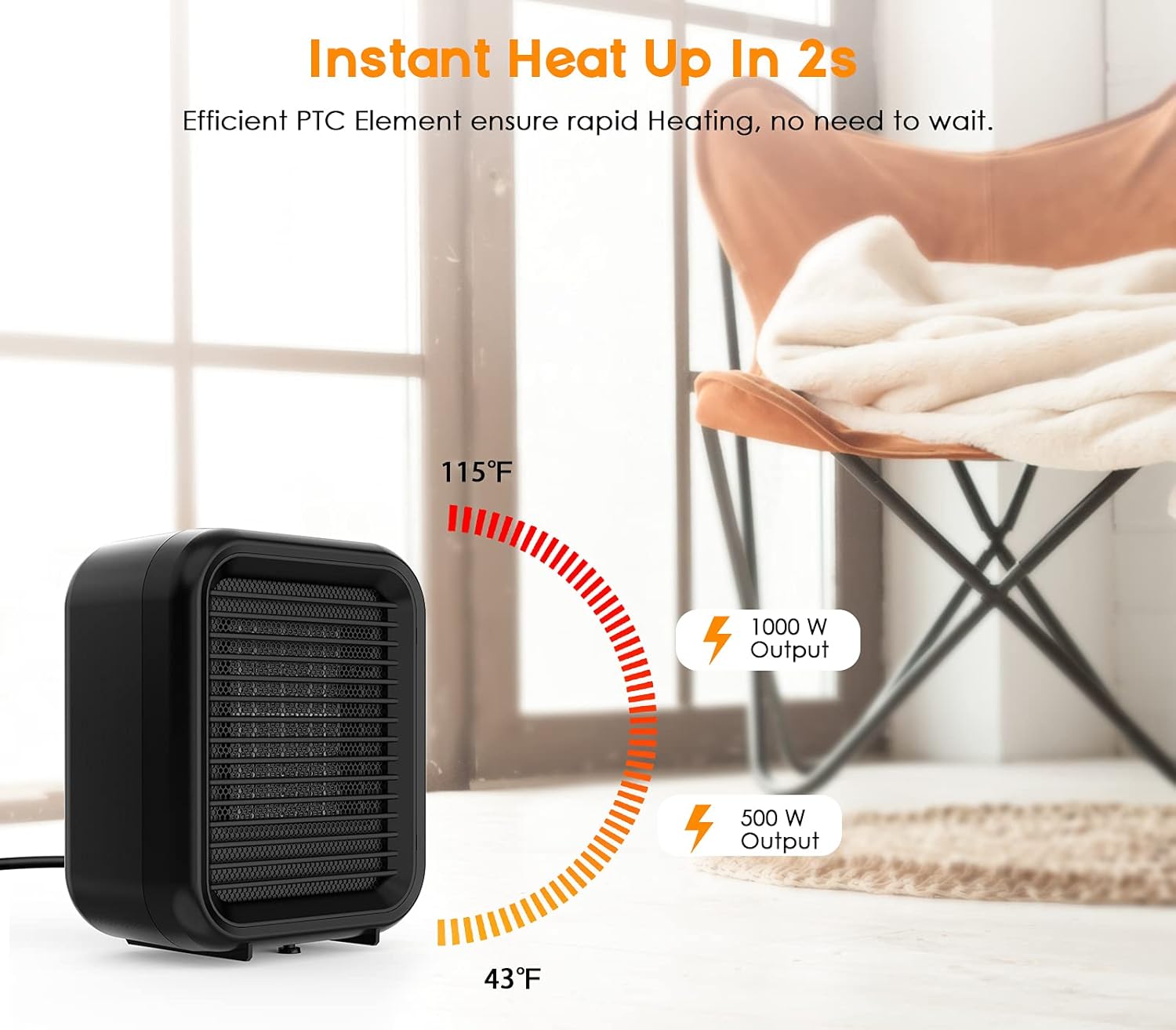 review potulas Space Heater, 1000W Small Portable PTC Ceramic Heaters for Bedroom, Energy Efficient Electric Heater with Tip-Over and Overheat Protection, Personal Desk Heater for Bathroom Home Dorm Office Indoor Use