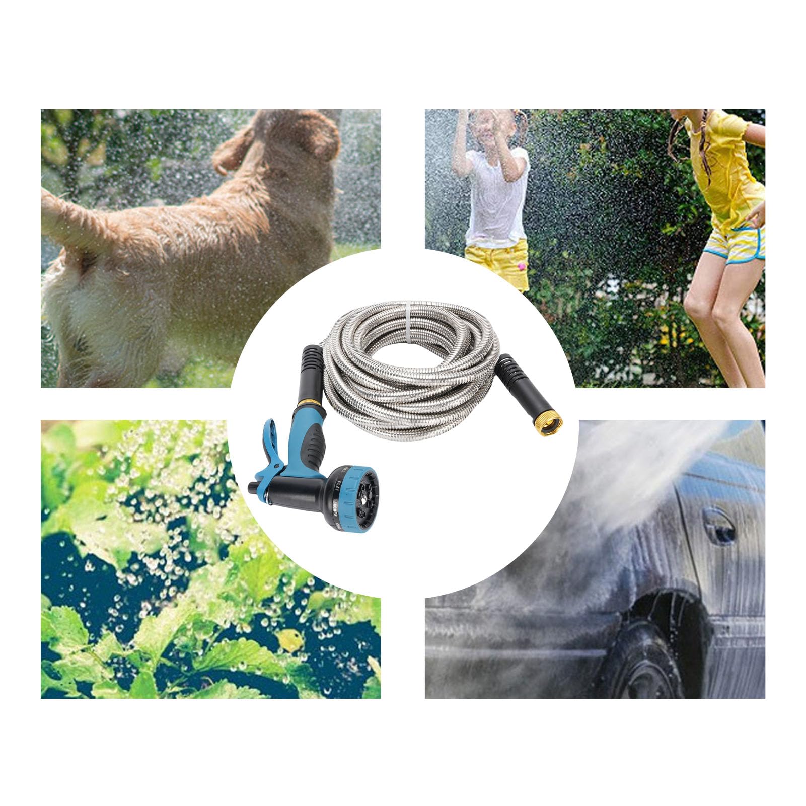 Luqeeg Tubo Giardino Flessibile in Acciaio Inossidabile 7,5 M in Metallo, Tubo Leggero con Resistenza Alla Torsione Senza Grovigli Flusso D'acqua Costante, per Giardino, Esterni