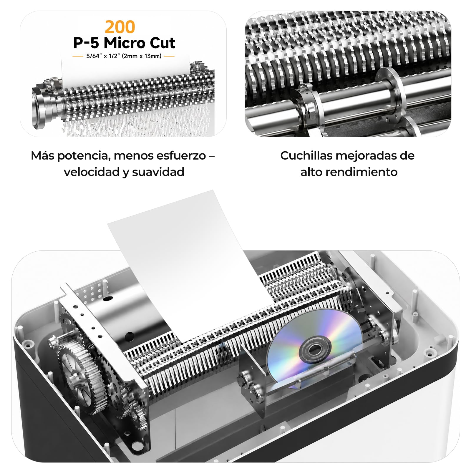 Trituradora de Papel con Alimentación Automática, 40 min Continuo, Nivel P-5, Destructora Eléctrica, Papelera 22L, para Oficina/Casa/Industrial/Hogar (150 Hojas)