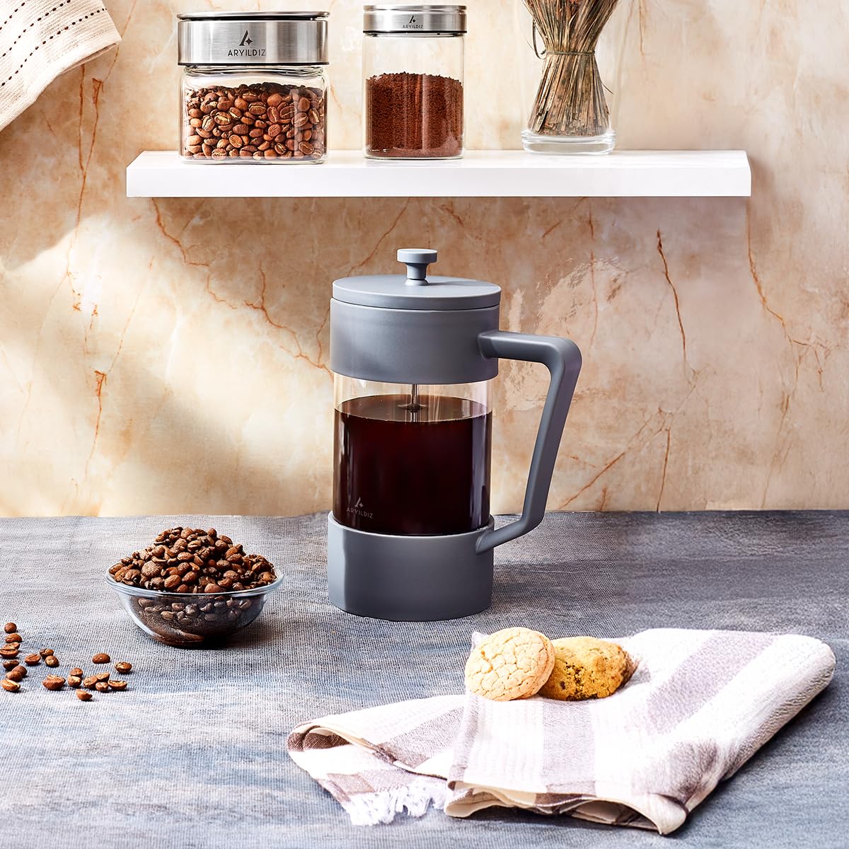 Ar Yıldız Doppio Grey French Press 1000 ml