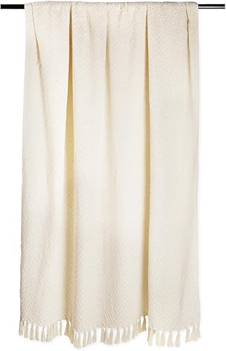 Vista 2 de DII Manta moderna en zigzag de algodón tejido, anudada a mano con flecos de 2.5 pulgadas, 50 x 60 pulgadas, natural