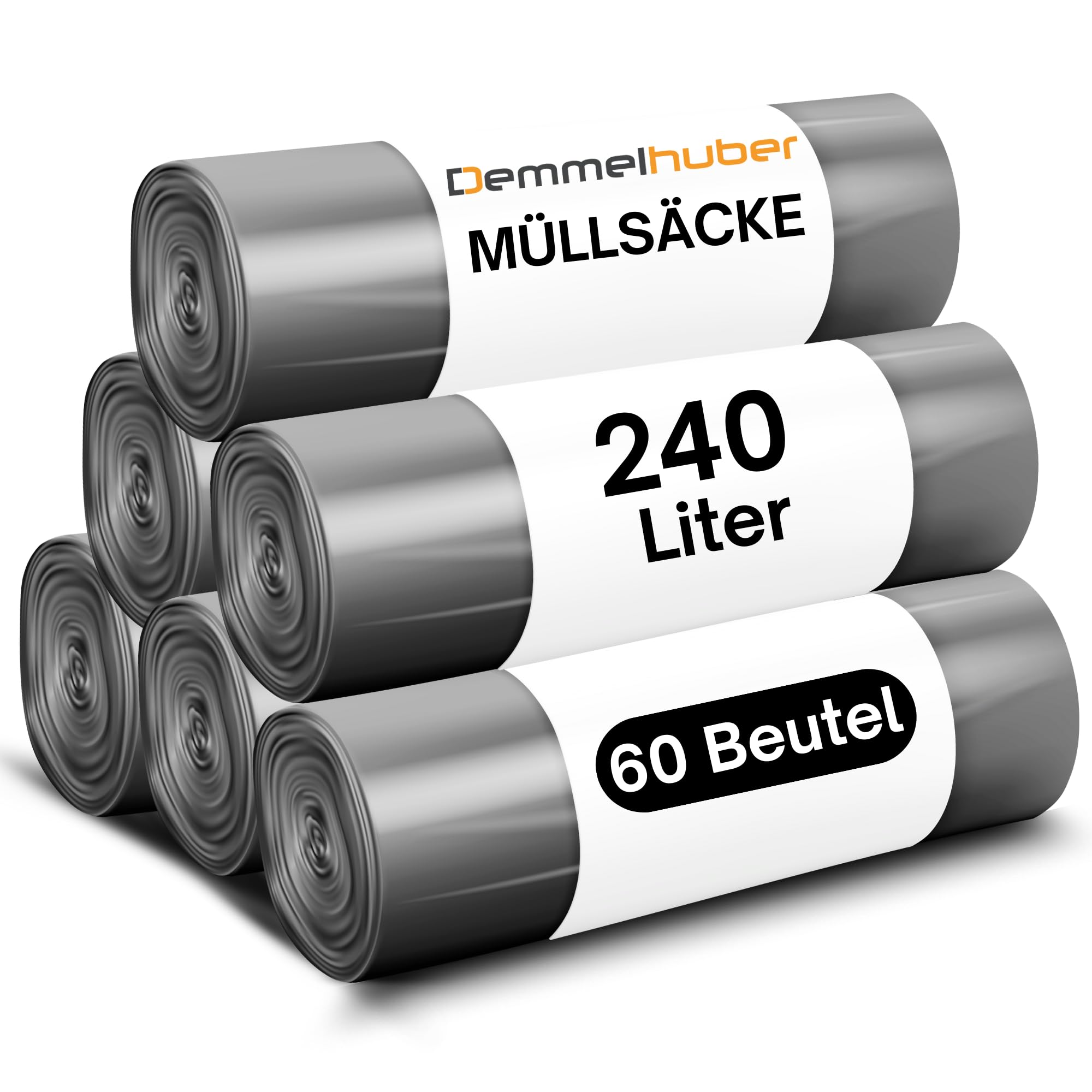 Bolsas de basura de 240 litros, extrafuertes y resistentes, 60 μm, bolsas de basura, bolsas de basura para casa, jardín, industria y gastronomía (6 rollos)