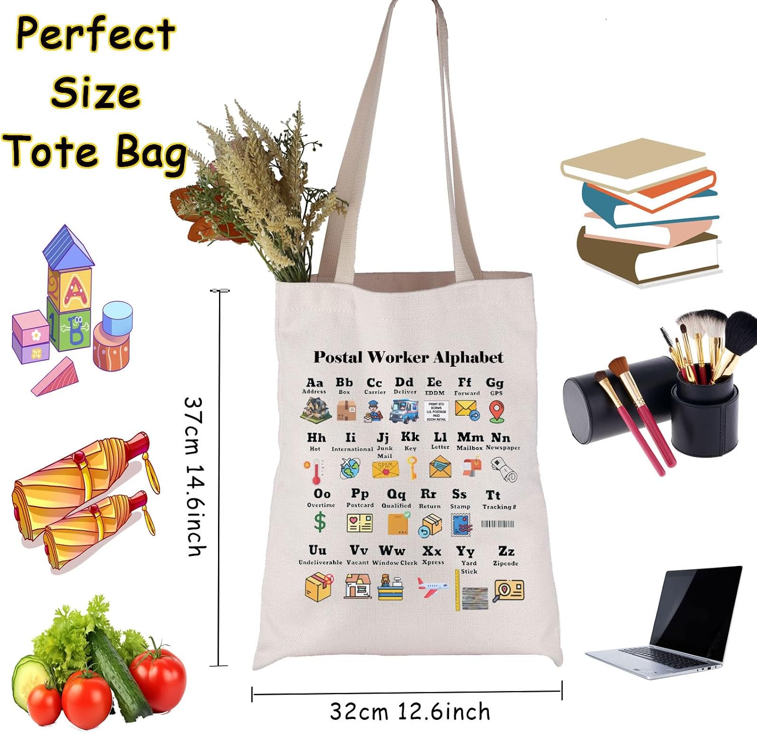 JNIAP Mail Lady Gift Postal Worker Alphabet Tote Bag Letter Carrier Gift image 3