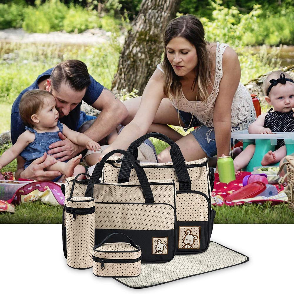 FREESOO 5PCS Ensemble Sac à Dos à Langer Bébé Sac Bandoulière Multifonction Grande Capacité Sac à Couches Voyage