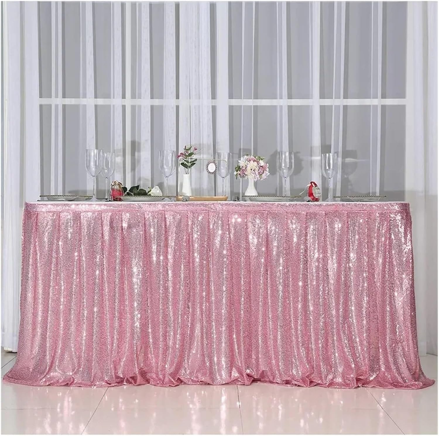 Sequined Table Skirt Suitable For Birthday Party Wedding Christmas Tablecloth(Color 02,70x250cm)