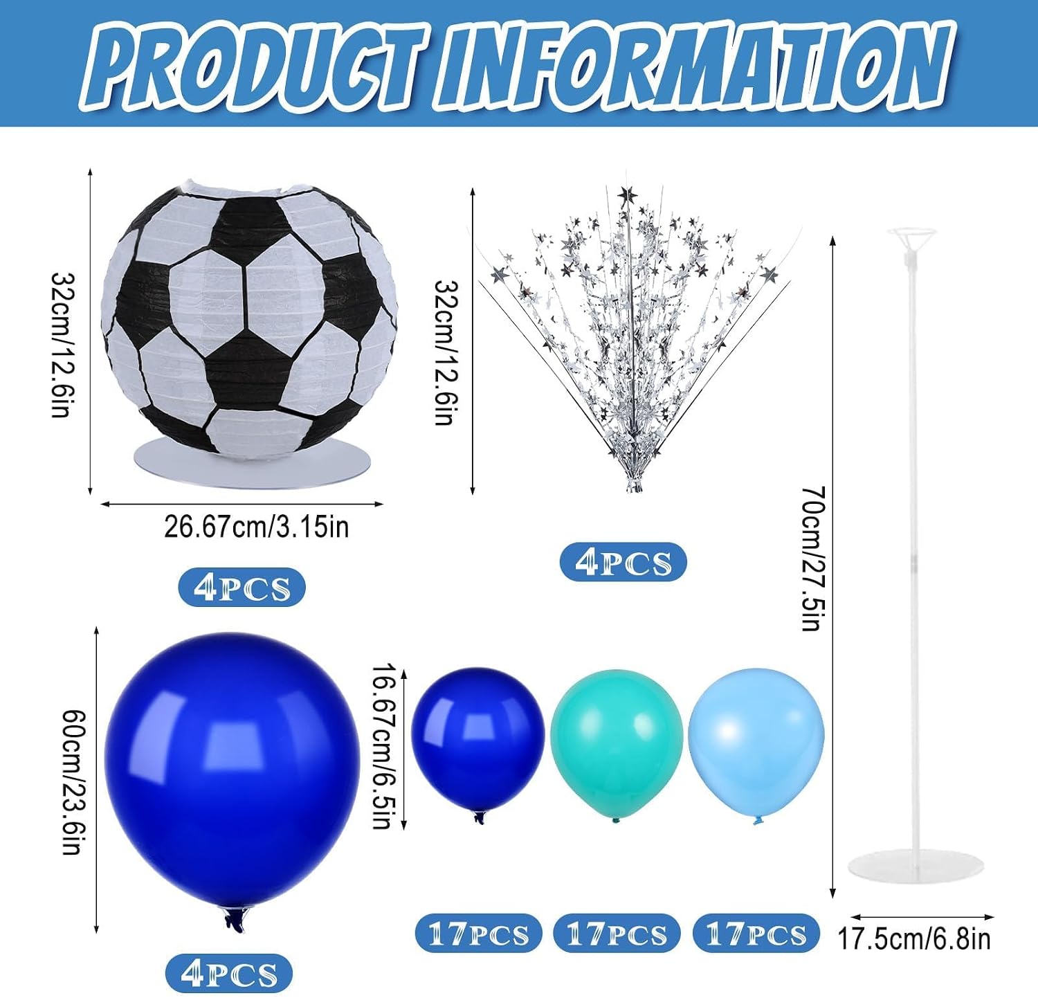 4 Sets Soccer Ball Lantern Centerpieces Decorations Soccer Birthday Party Balloons Stand Kit with Metallic Foil Spray for Men Boys Football Game Sports Party Baby Shower Decorations