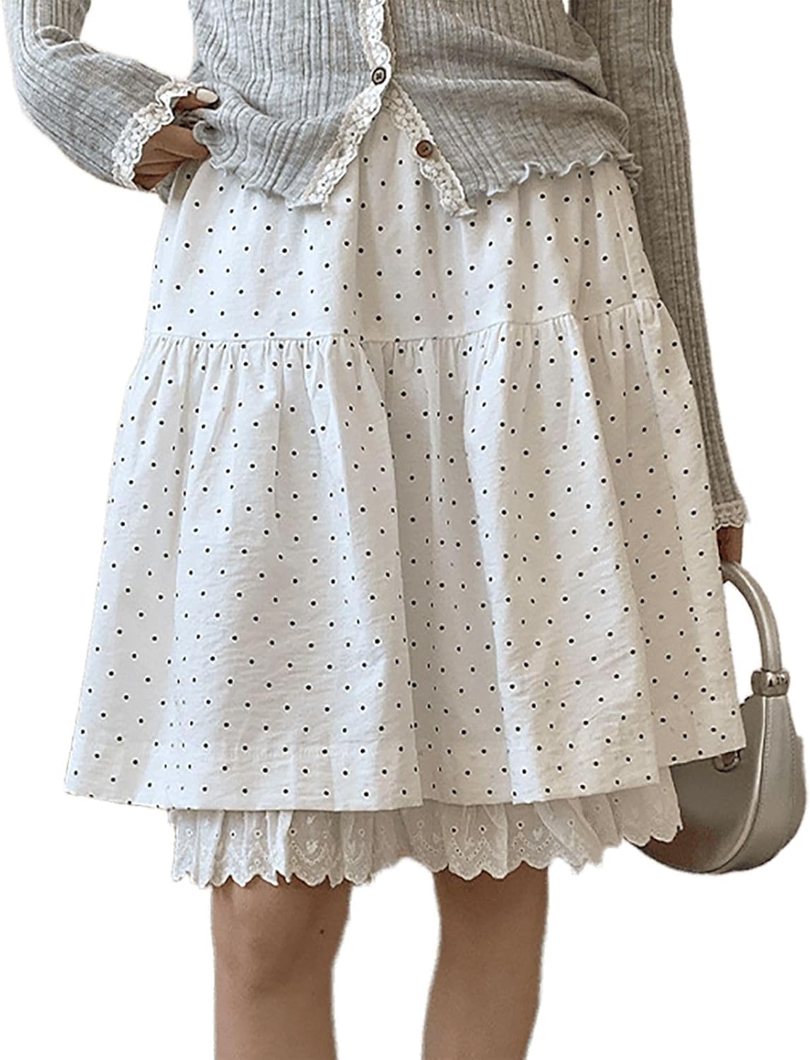 Women's Summer Polka Dot Lace Spliced High-Waist Slim Skirts A-line Mini Tennis Athletic Trendy Sweet Skirt