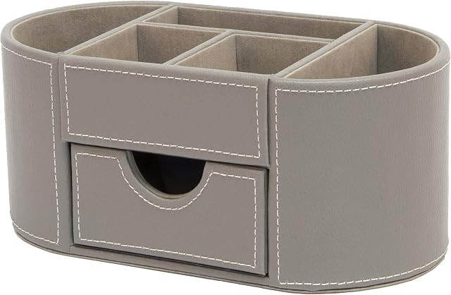 OSCO Faux Leather Desk Organiser with Drawer - Grey