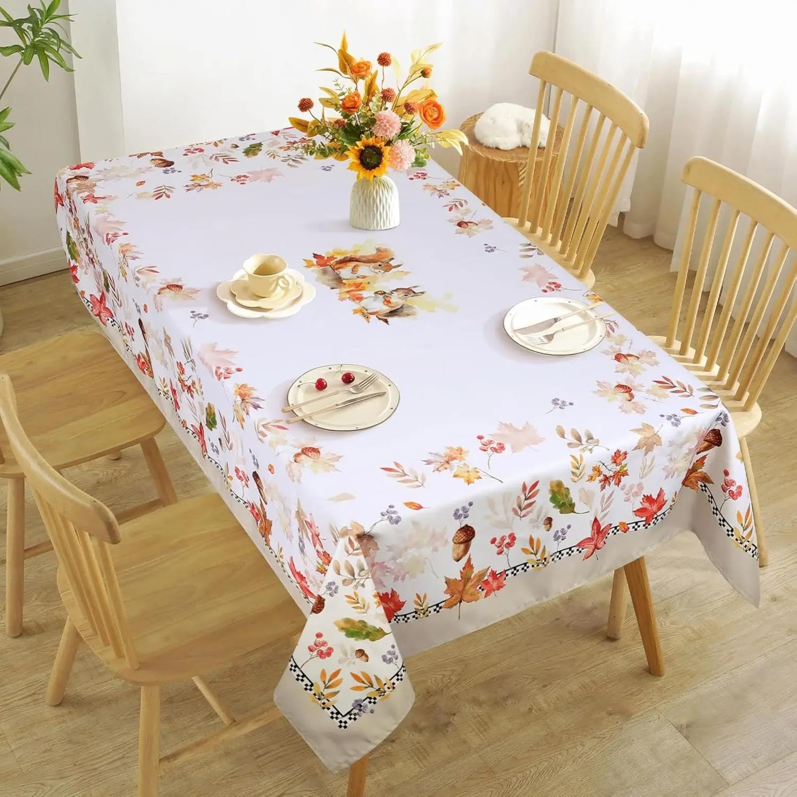 Nappe rectangulaire feuille d'érable anti-plis de 100 x 160 cm pour habiller vos buffets