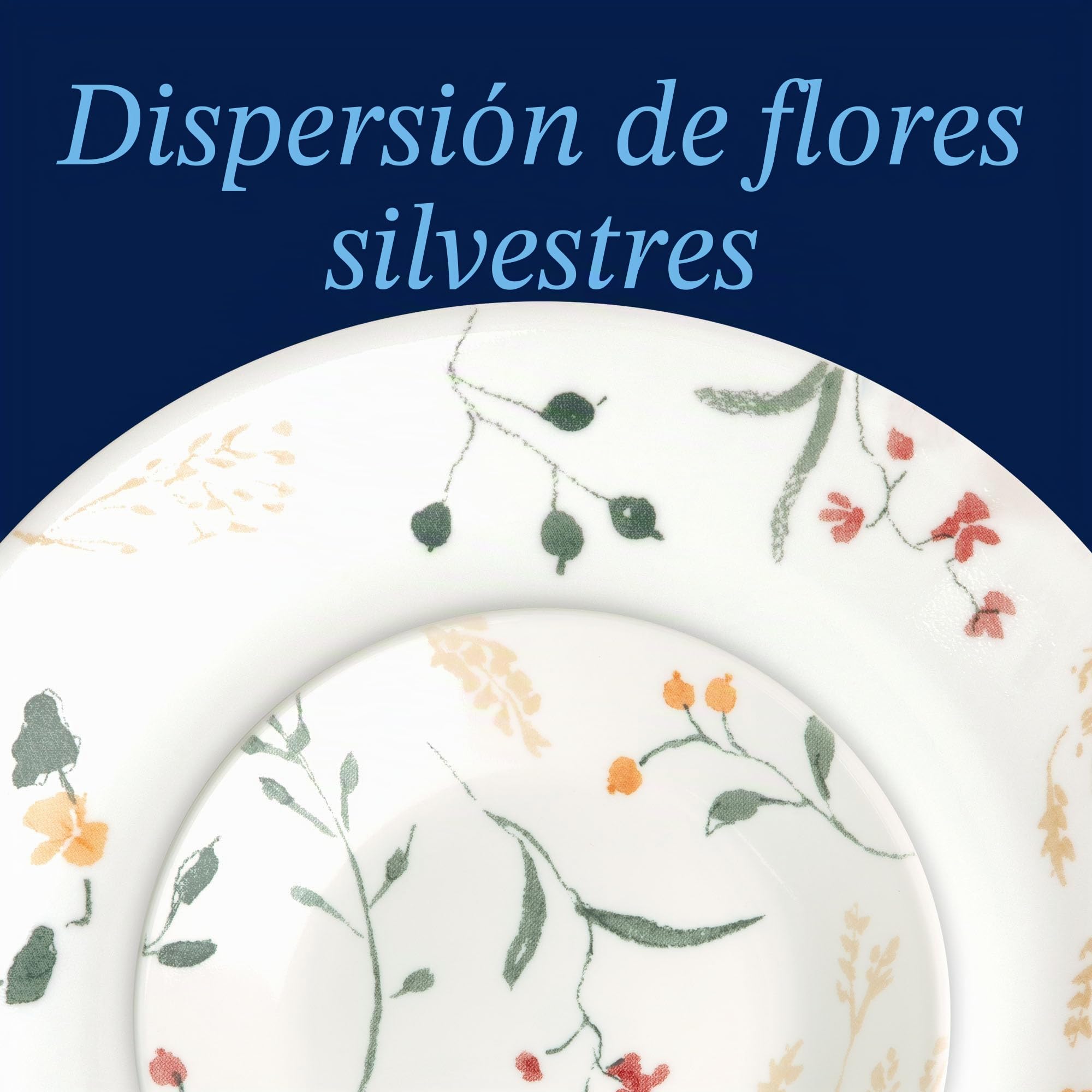 Corelle Vitrelle - Juego de vajilla de vidrio de 18 piezas, servicio para 6, juegos de platos y cuencos de vidrio resistentes a astillas y grietas, flores silvestres