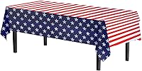 Vista 2 de Party Solids Paquete de 12 manteles rectangulares de plástico con diseño de bandera estadounidense de alta calidad, mantel desechable de plástico
