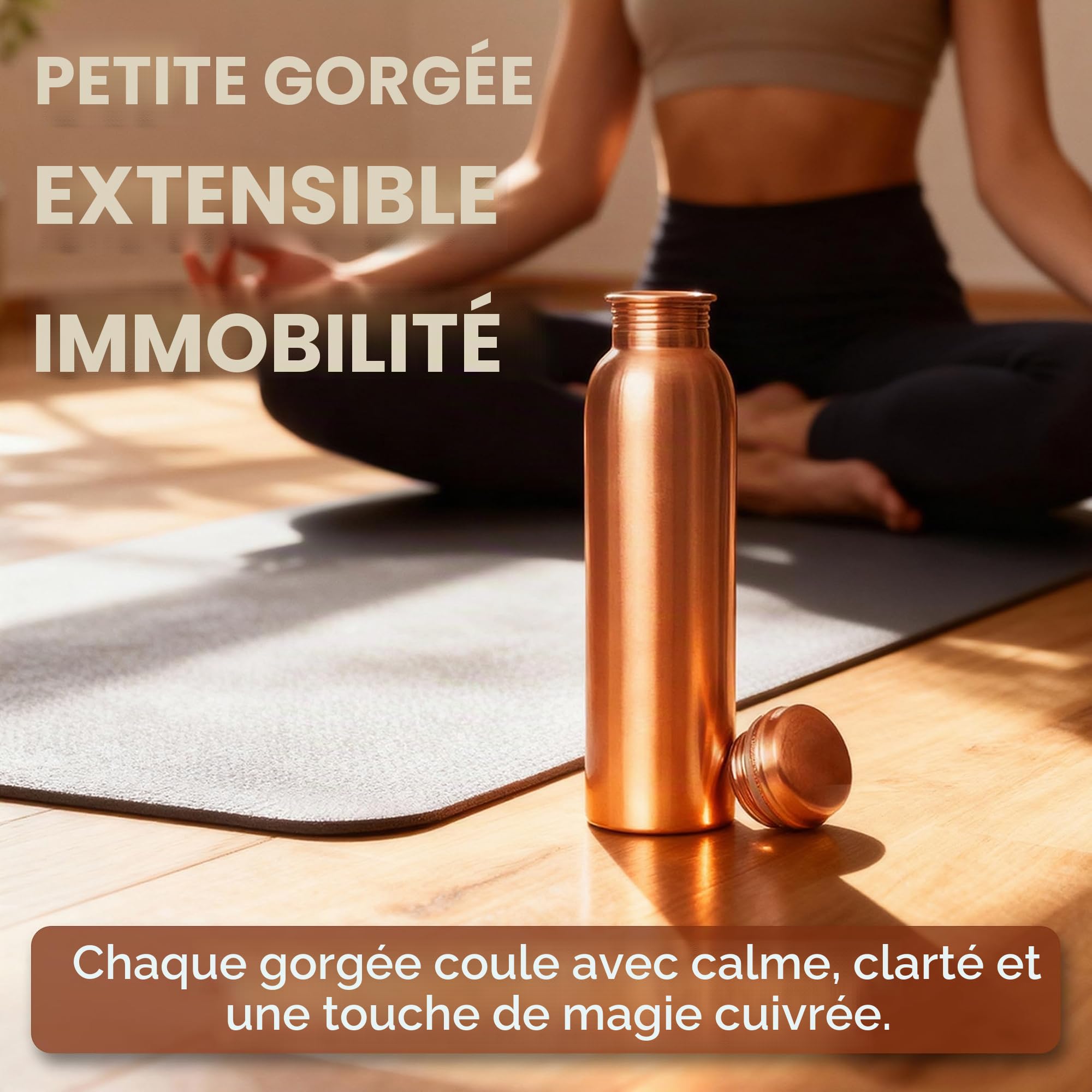Lot de 2 bouteilles d'eau en cuivre naturel pur de 34 oz pour la salle de sport, la randonnée, la gourde ayurvédique