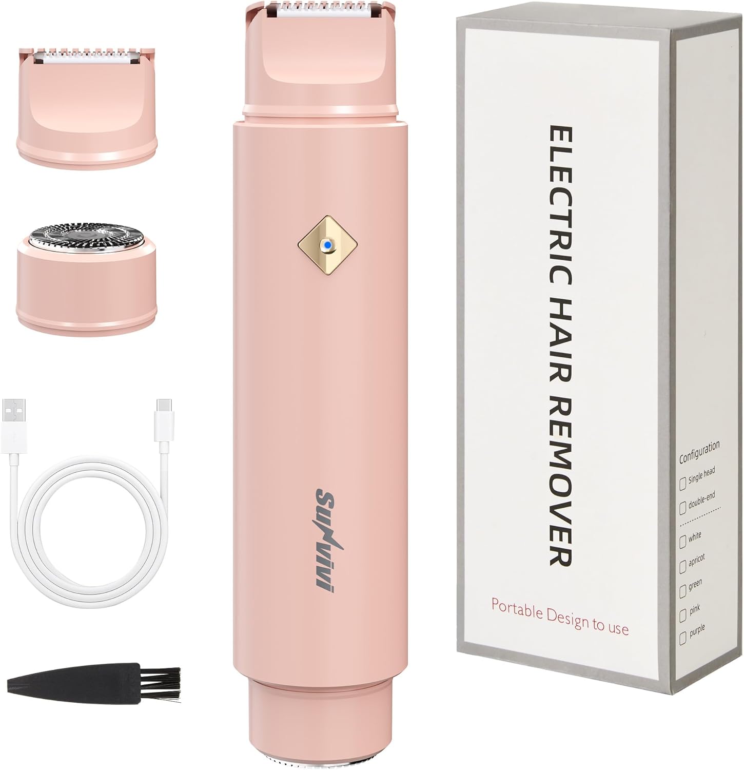 SUNVIVI Bikini Trimmer for Women: IPX6 Waterproof Dual Head Pubic Razor, Painless Face Shaver Body Trimmer, Portable Hair Removal Kit for Bikini Underarm Leg Arm Body Face, Pink