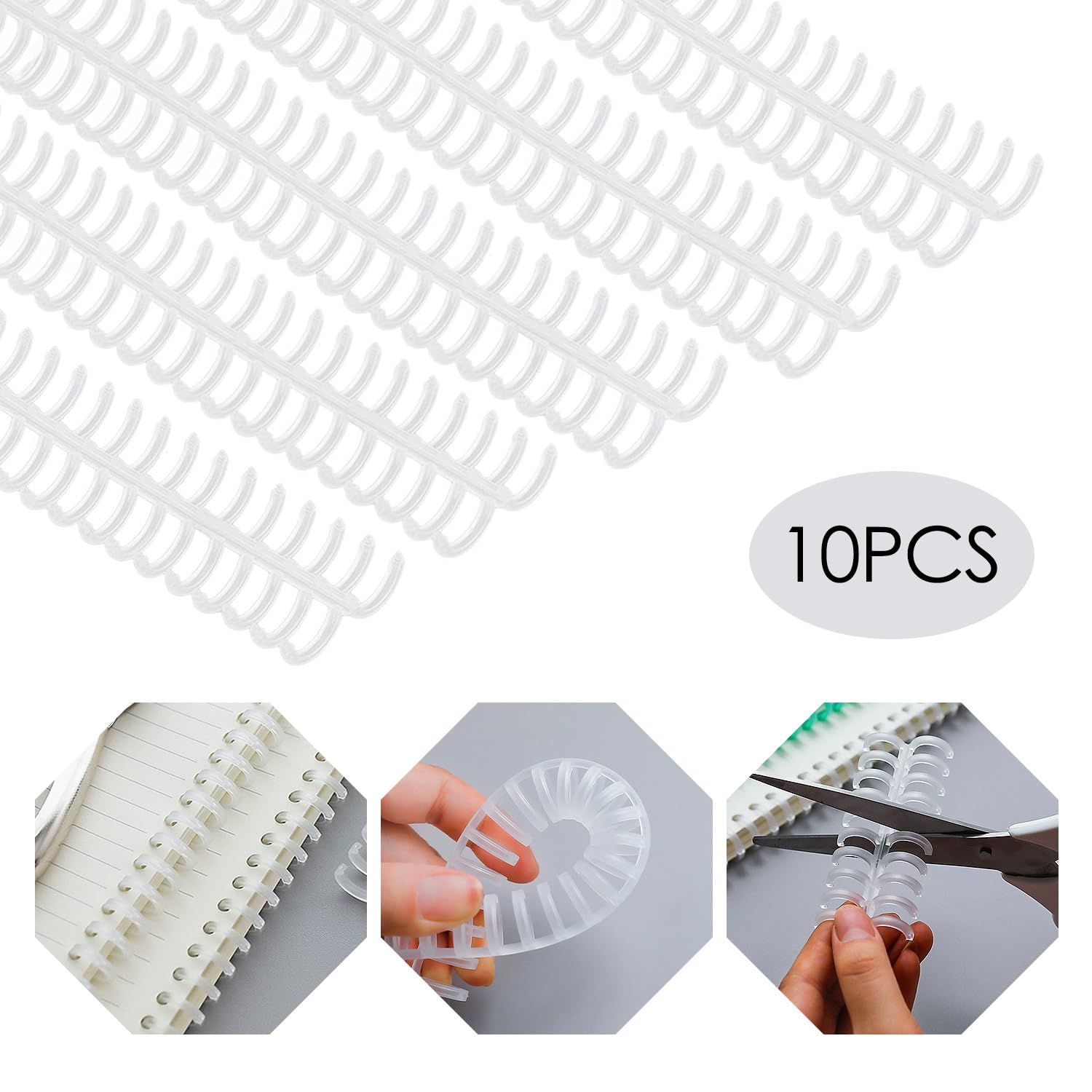 Tissting 10pcs Bobines de Reliure 34 Trous épines de Reliure 15mm Bandes de Reliure Kit Bobines de Papeterie Résistant à l'usure pour la Fabrication de Cahiers de Documents(Noir