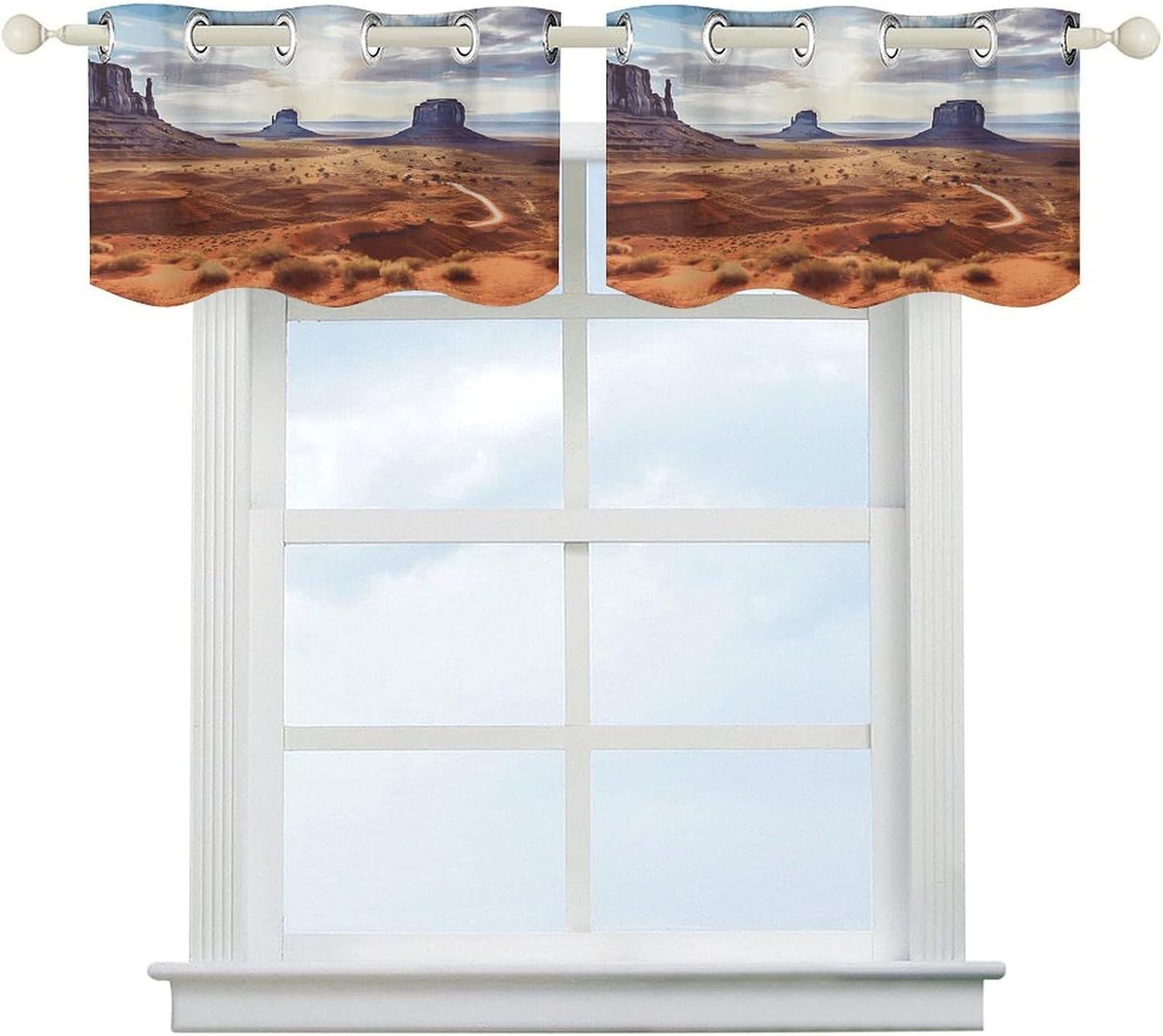 Landscape of Monument Valley Curtain 2 Panels, Polyester Fiber, Blackout Insulated Window Curtain, Curtain Valance for Kitchen Dining Room Living Room Cafe Small Window 52 * 18.1 Inches