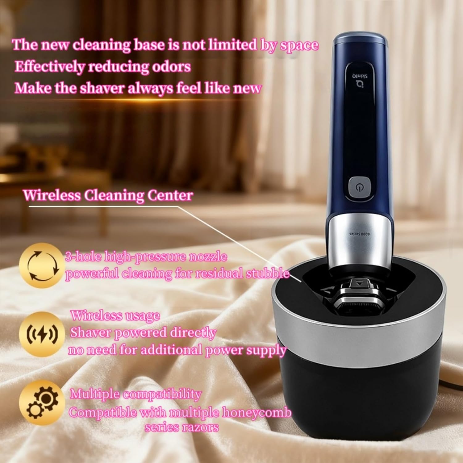 Shaver Cleaning Fluid, Wireless Cleaner Cleaning Base. Compatible For Philips Shavers S9000 SP9870 9871 9873 9830(1 pcs add Clean the base)