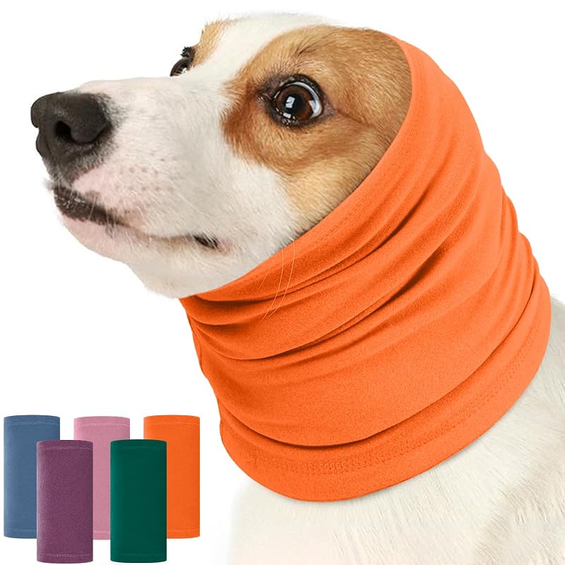 Protetor auricular com capuz para cães Nanaki, tecido elástico e respirável, Orange, tamanho Small