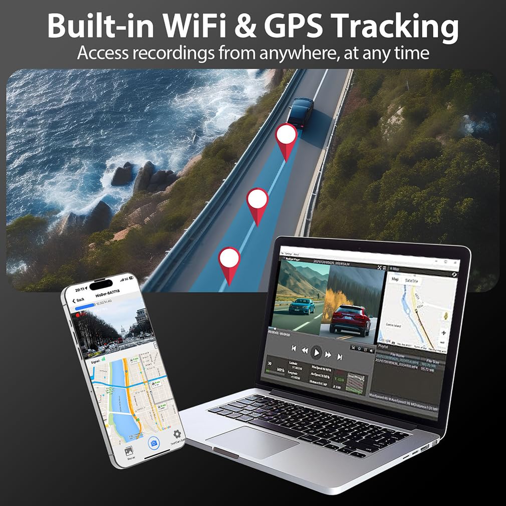 Kamera samochodowa 4K z przodu i z tyłu, kamera samochodowa z podwójnym obiektywem, wbudowana WiFi ze śledzeniem GPS DVR, superkondensator noktowizor 24-godzinny tryb parkowania, czarna skrzynka