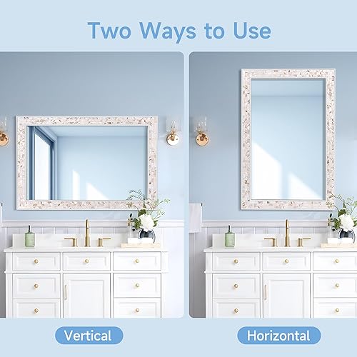 Miniatura 5 de Tanmicoshomy Espejos rectangulares de 24 x 36 pulgadas para pared, marco de carcasa blanca natural, espejo montado en la pared para baño,