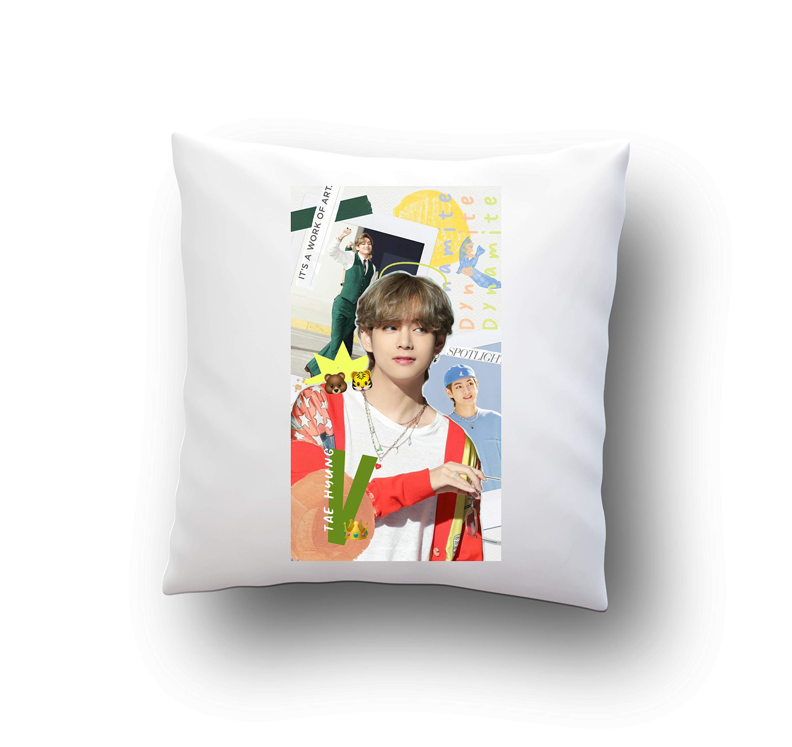 CRAFT MANIACS Officially Licensed BTS Merch BTS Tae Hyung Satin Pillow with Filler (16*16 Inches)