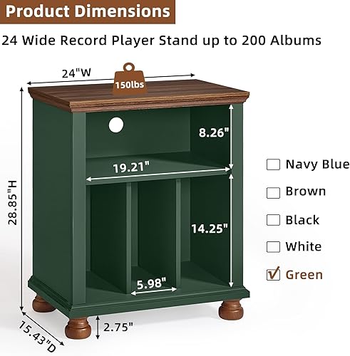 Miniatura 2 de Soporte para tocadiscos con almacenamiento para discos de vinilo, mesa de tocadiscos de mediados de siglo de 24" de ancho, capacidad para hasta 200