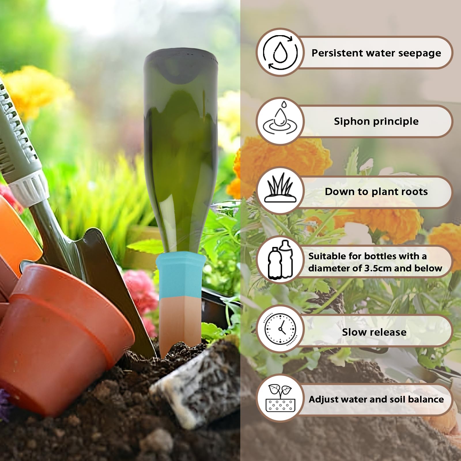 Lot de 6 Oyas A Planter Terre Cuite, Arrosage Goutte à Goutte Ollas Terre Cuite, Système d'Irrigation Arrosage Automatique et Ecologique pour Plante d'Intérieur et d'Extérieur en Vacances