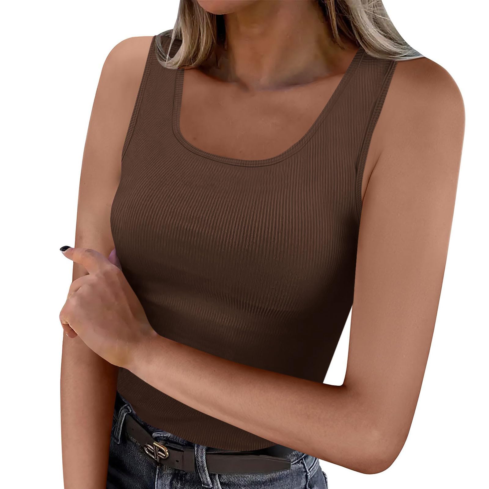 Tank Tops for Women U Neck Ribbed Camisole Slim Fitted Knit Going Out Shirts Sleeveless Basic Summer Tshirt