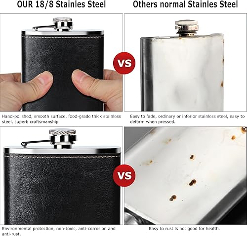 Miniatura 47 de GENNISSY Frasco de cadera de 10 onzas para licor, acero inoxidable 304, multicolor, a prueba de fugas con embudo y tapa nunca pierde, regalo