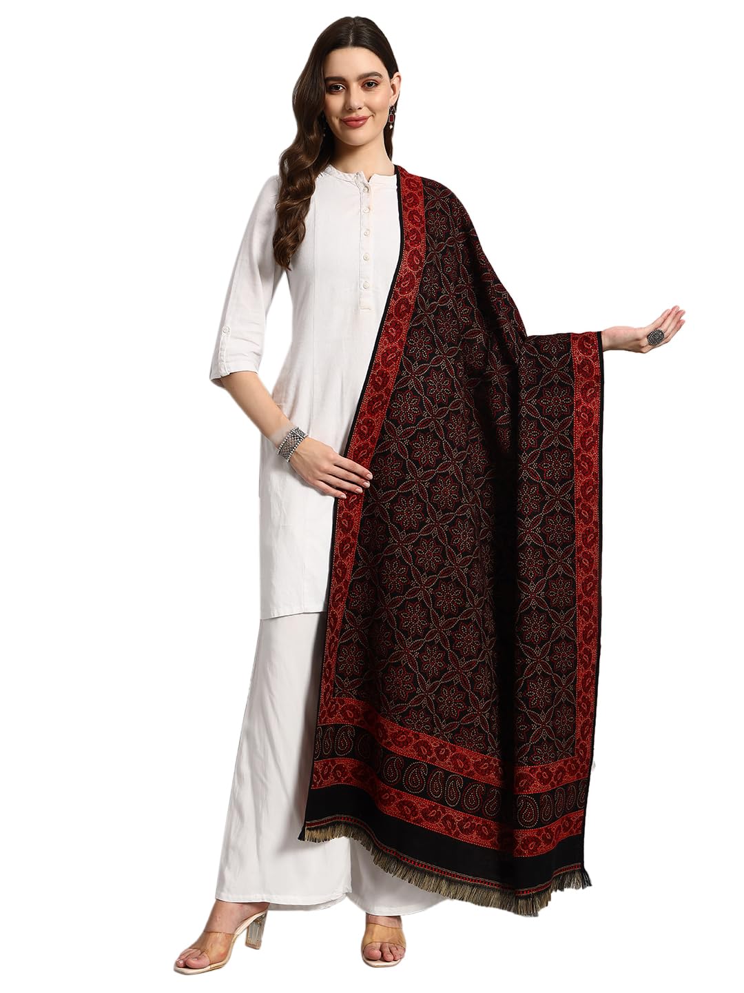 ravaiyaa - attitude is everything Women's Jamawar Design Stylish Shawl, Warm and Soft Winter Shawl, Kashmiri Wool Shawl Wraps, Faux Pashmina (80L x 40W)-picture-27