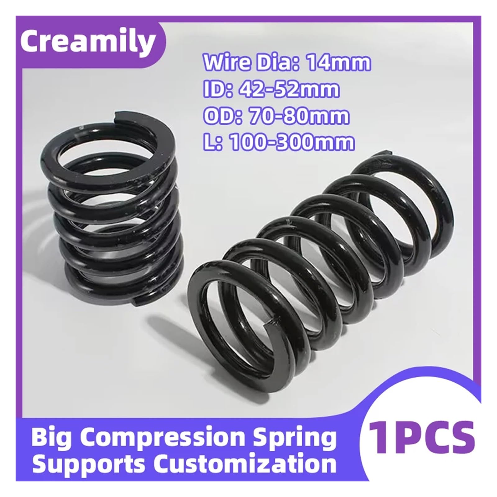 1 pz. Molle di compressione grandi in acciaio, diametro filo 14 mm, diametro esterno 70-80 mm, diametro interno 42-52 mm, lunghezza 100-300 mm.(180mm,OD70(ID42mm))