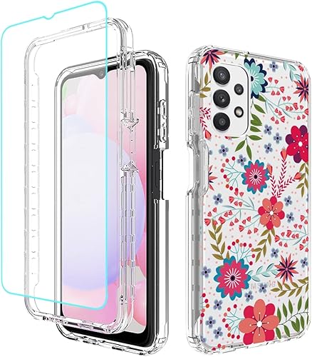 Miniatura 8 de sidande Funda para Galaxy A13 4GA13 LTE 4G SM-A135F con protector de pantalla de vidrio templado, cuerpo completo, transparente, floral, TPU, funda