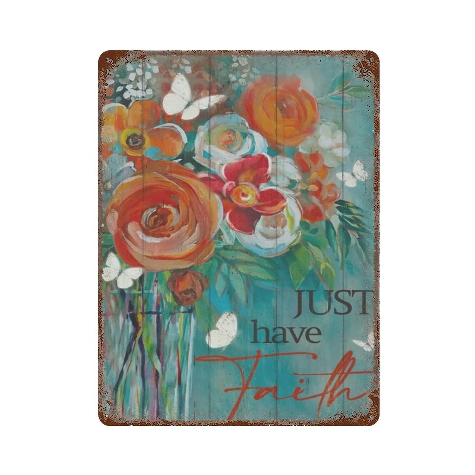 AOOEDM Just Have Faith Jesus Tin Metal Sign Wall Decor Funny Inspirational Quote Wall Art Sign Vintage Tin Signs For Home Coffee Bar Man Cave Sign Pub Poster