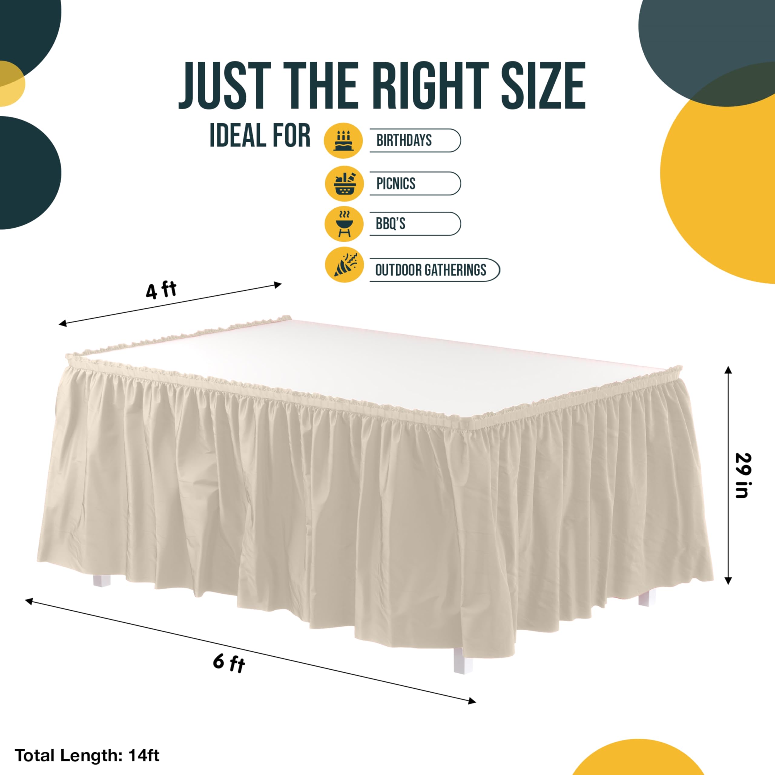 Exquise solide Couleur 4,3 m. Plastique Nappe Jupe, plastique jetables Tableskirts – 6 fils ivoire